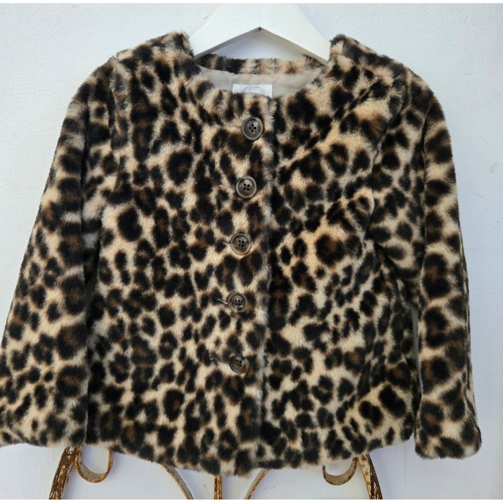 Old Navy Girls Leopard Print Faux Fur Coat Jacket - Size 3T‎